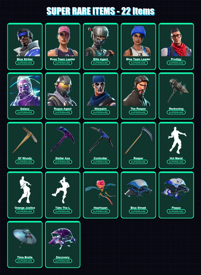 [PC/XBOX] | Blue Striker | Rose Team Leader | Elite Agent | Blue Team Leader | Prodigy | 99 skin | 78 pickaxe | 94 emote | 76 glider | Lv1186