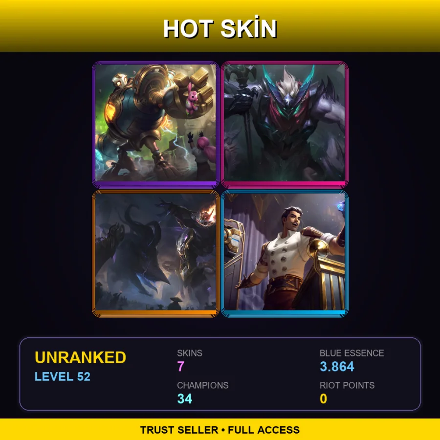 EUW | Lv52 | Unranked | 7 Skin | 34 Champ — LoL account