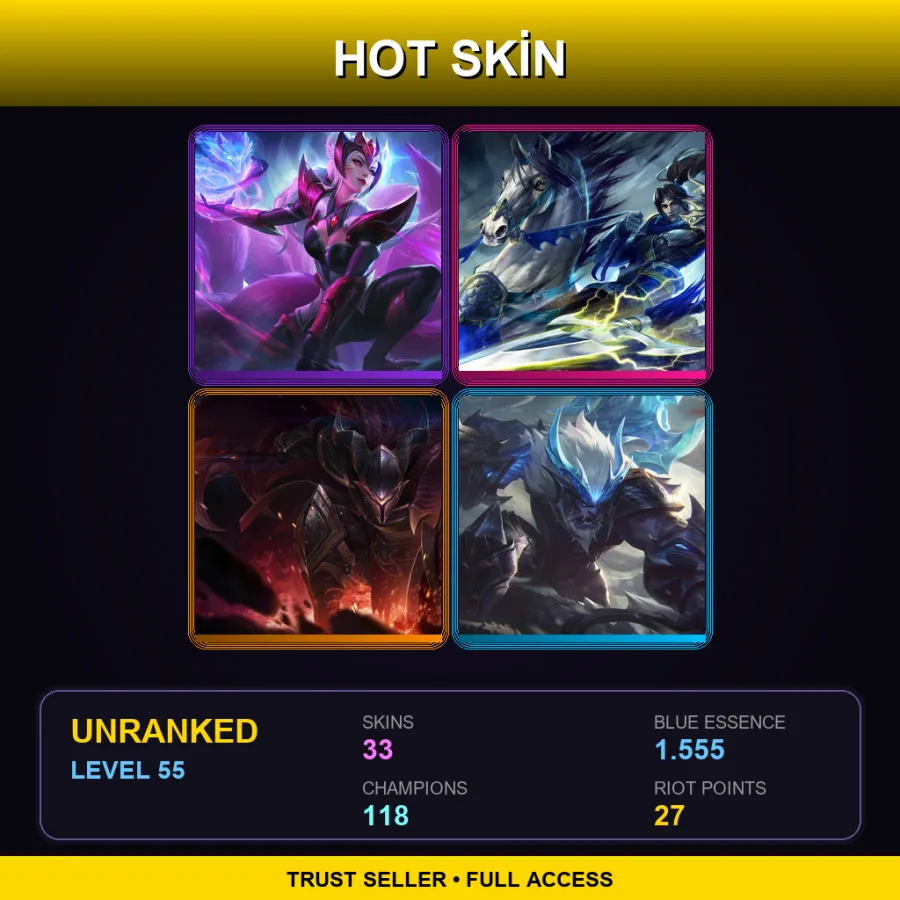 EUW | Lv55 | Unranked | 33 Skin | 118 Champ