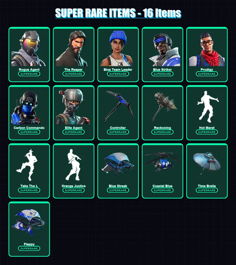 [PS4/PS5/XBOX/PC] | Rogue Agent | The Reaper | Blue Team Leader | Blue Striker | Prodigy | 73 skin | 81 pickaxe | 91 emote | 88 glider | Lv1454