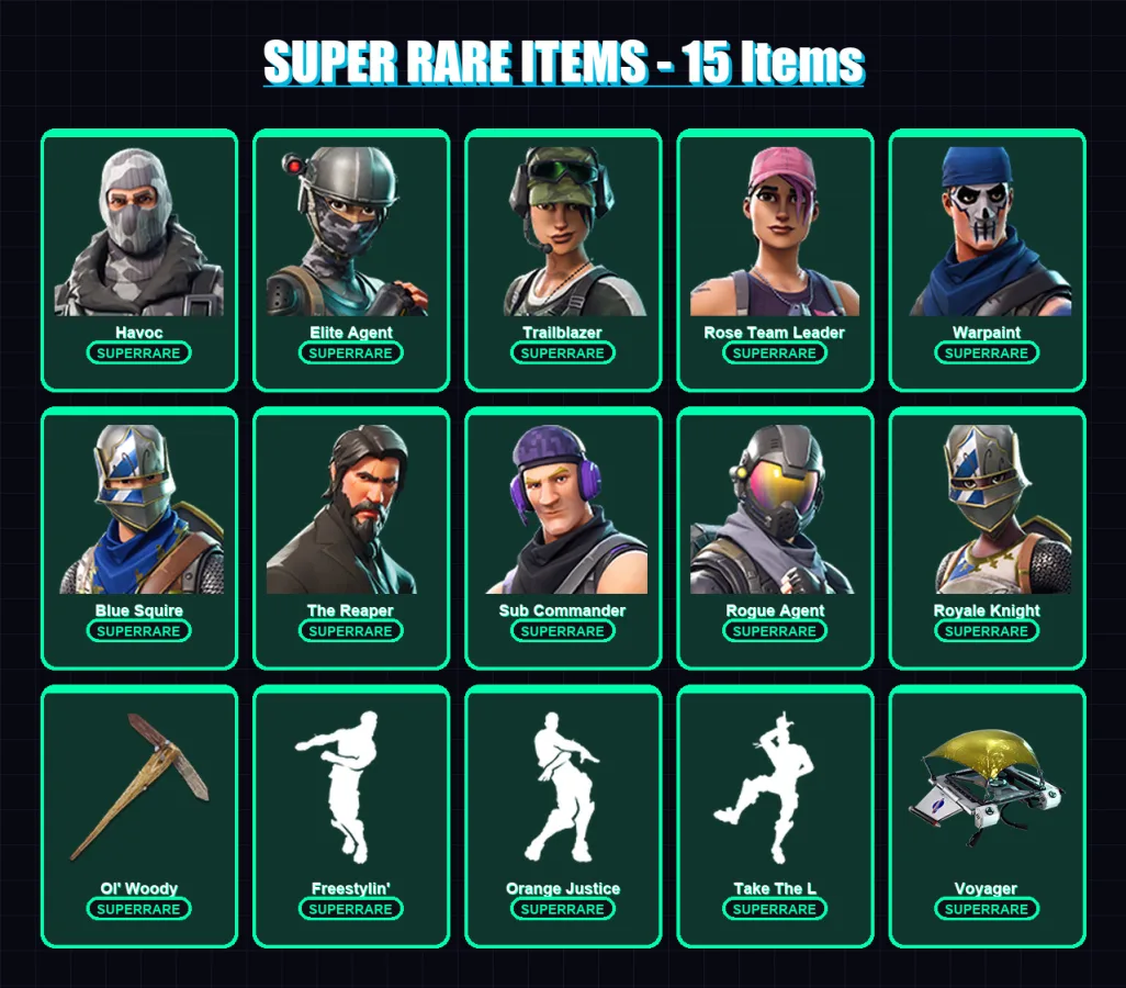 [PC/XBOX/PSN] | Havoc | Elite Agent | Trailblazer | Rose Team Leader | Warpaint | 49 skin | 40 pickaxe | 47 emote | 31 glider | Lv225