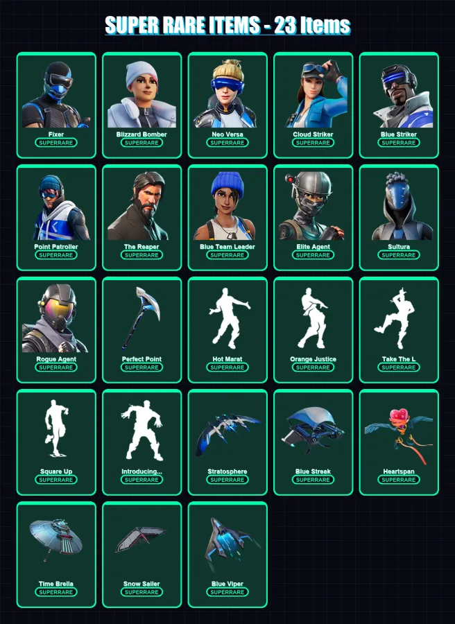[PC/XBOX/PSN] | Fixer | Blizzard Bomber | Neo Versa | Cloud Striker | Blue Striker | 167 skin | 182 pickaxe | 144 emote | 188 glider | Lv2339
