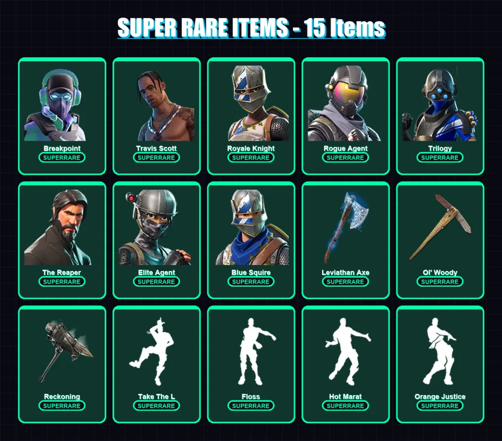 [PC/XBOX/PSN] | Breakpoint | Travis Scott | Royale Knight | Rogue Agent | Trilogy | 163 skin | 165 pickaxe | 139 emote | 119 glider | Lv1884