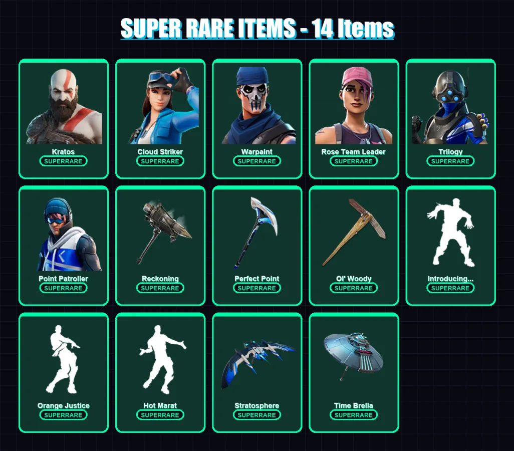 [PC/XBOX/PSN] | Kratos | Omega | Cloud Striker | Warpaint | Rose Team Leader | 116 skin | 103 pickaxe | 104 emote | 102 glider | Lv1097