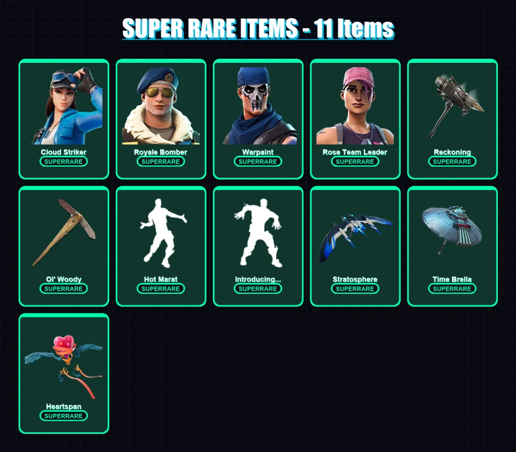 [PS4/PS5/XBOX/PC] | Cloud Striker | Royale Bomber | Warpaint | Rose Team Leader | Dire | 56 skin | 99 pickaxe | 134 emote | 91 glider | Lv1334