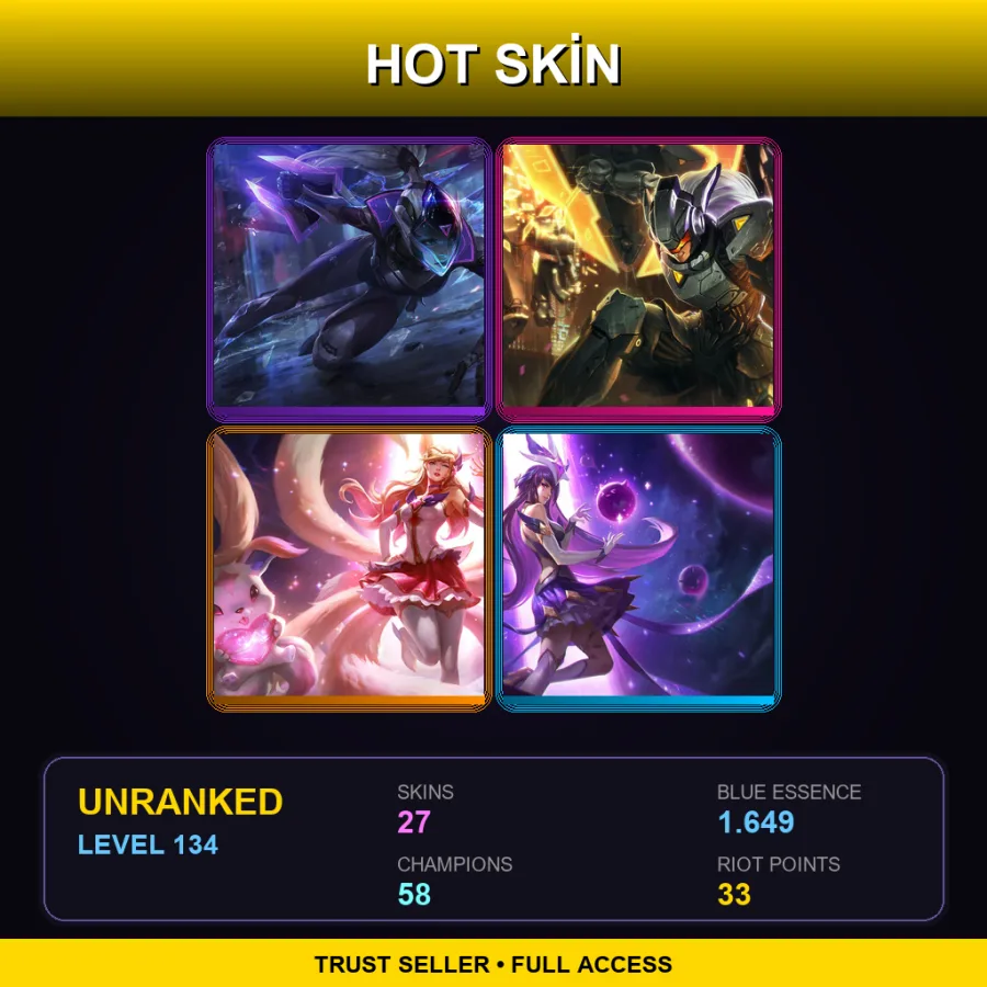LAN | PROJECT: Vayne | PROJECT: Leona | Star Guardian Ahri | Star Guardian Syndra | 27 Skin | 58 Champ | Lv134