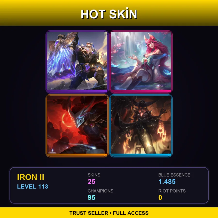 EUW | Lv113 | Iron II | 25 Skin | 95 Champ — LoL account