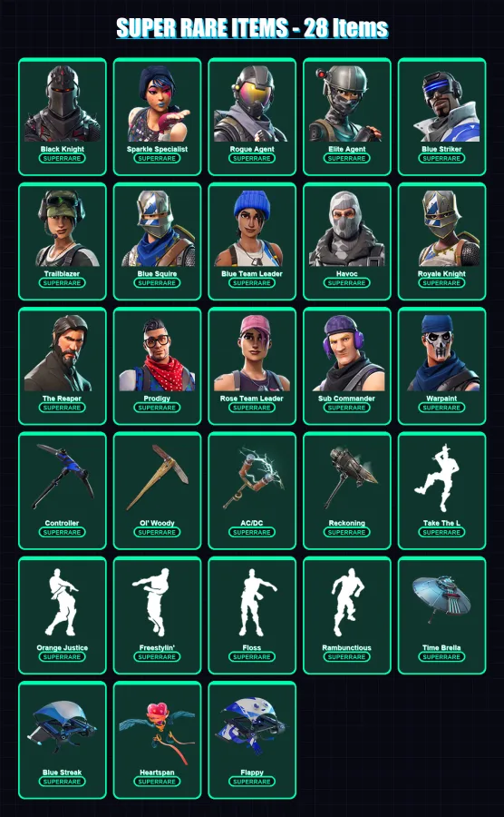 [PS4/PS5/XBOX/PC] | Black Knight | Sparkle Specialist | Rogue Agent | Elite Agent | Blue Striker | 63 skin | 49 pickaxe | 61 emote | 50 glider | Lv7