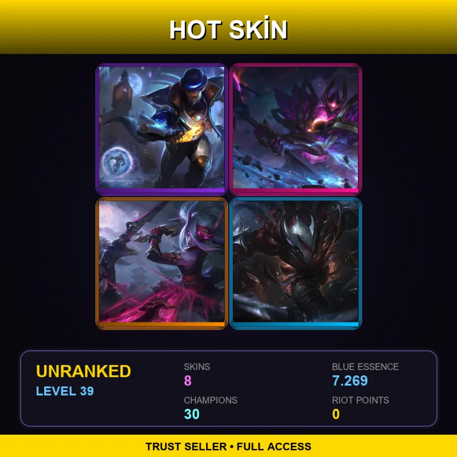 LAN | Lv39 | Unranked | 8 Skin | 30 Champ — LoL account