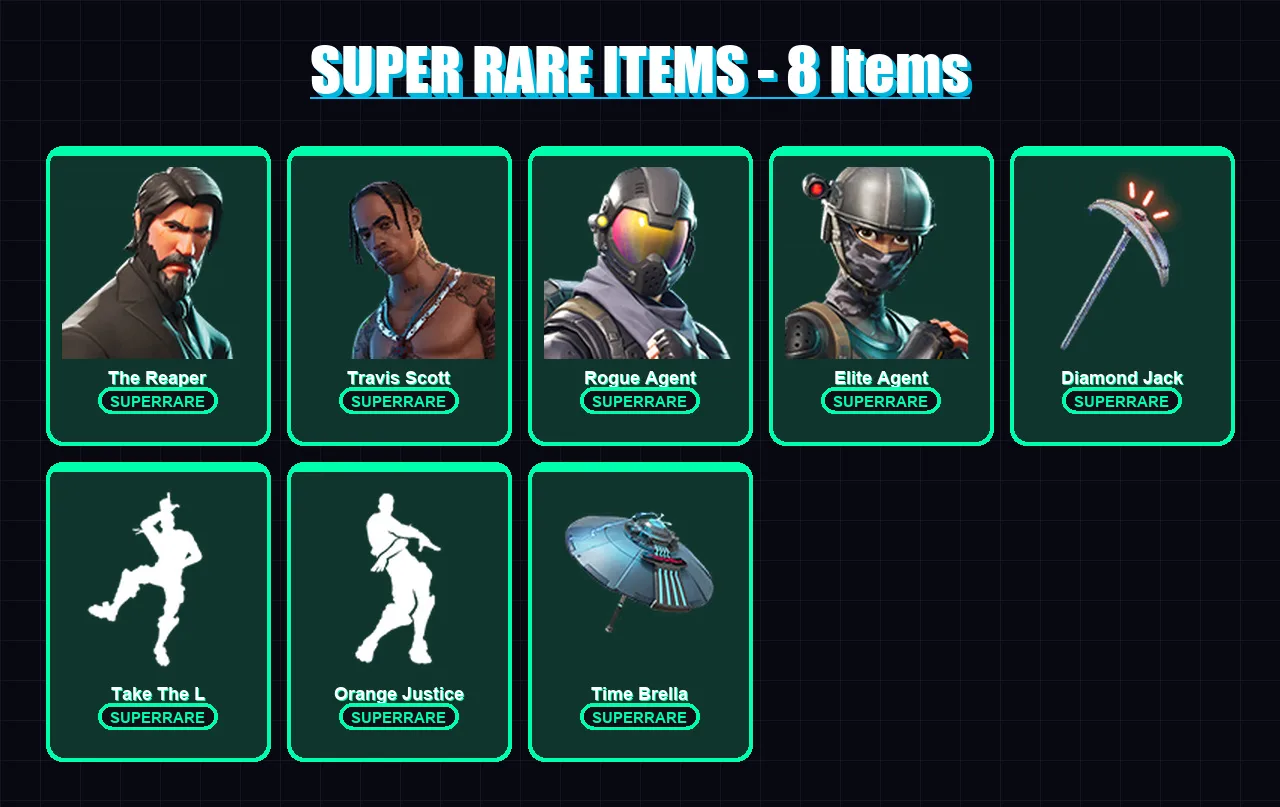 [PC/XBOX/PSN] | The Reaper | Travis Scott | Omega | Rogue Agent | Elite Agent | 53 skin | 59 pickaxe | 65 emote | 63 glider | Lv1178