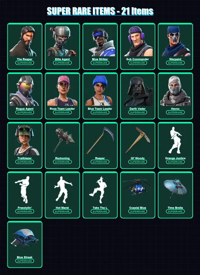 [PC/XBOX/PSN] | The Reaper | Elite Agent | Blue Striker | Sub Commander | Warpaint | 112 skin | 123 pickaxe | 102 emote | 114 glider | Lv1676