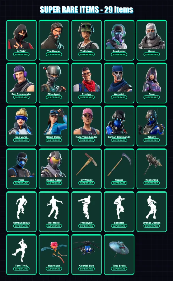 [PS4/PS5/PC] | IKONIK | The Reaper | Trailblazer | Breakpoint | Havoc | 302 skin | 243 pickaxe | 224 emote | 189 glider | Lv3375