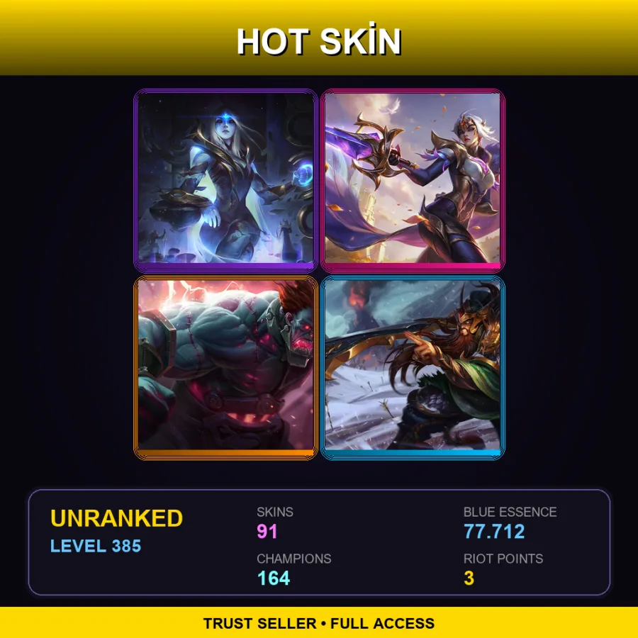 TR | Lv385 | Unranked | 91 Skin | 164 Champ — Chosen Master Yi