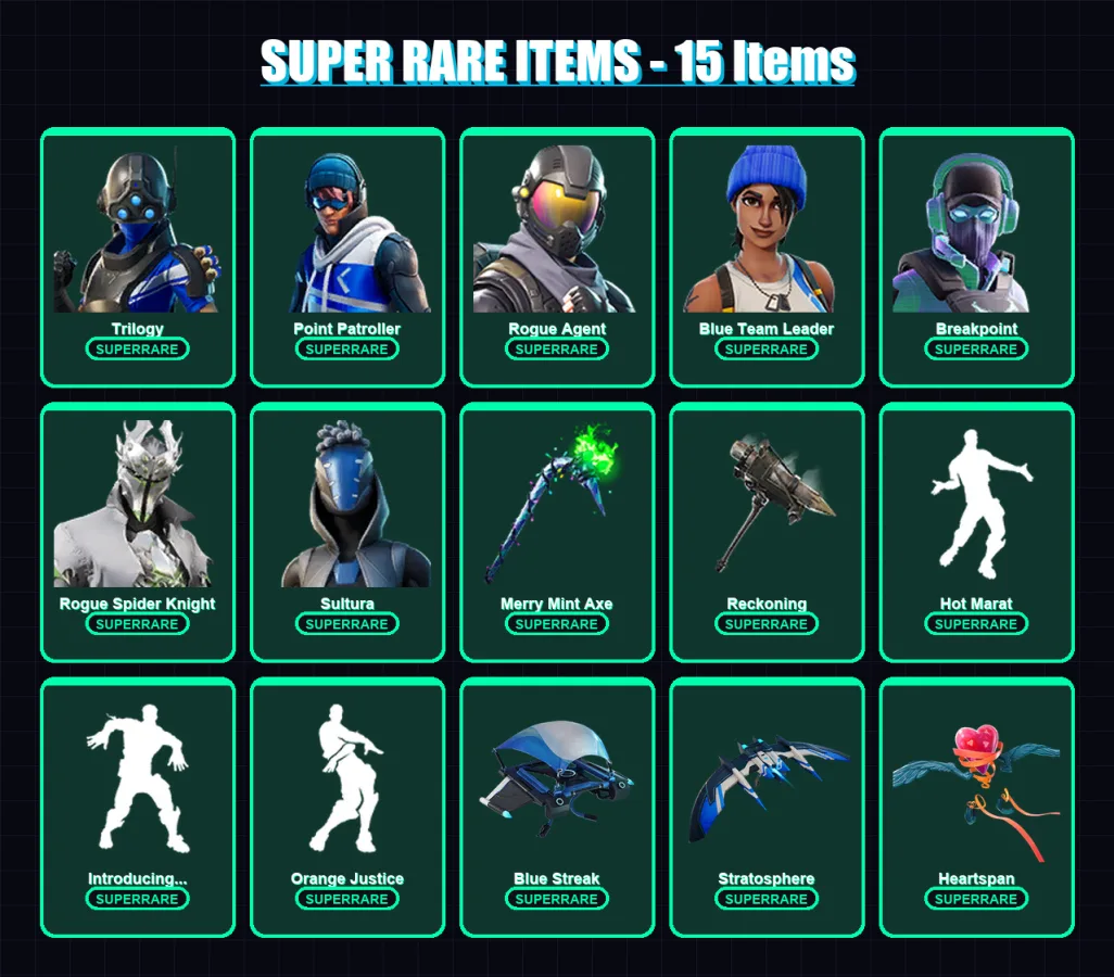 [PS4/PS5/PC] | Trilogy | Point Patroller | Rogue Agent | Blue Team Leader | Breakpoint | 110 skin | 103 pickaxe | 116 emote | 93 glider | Lv1358