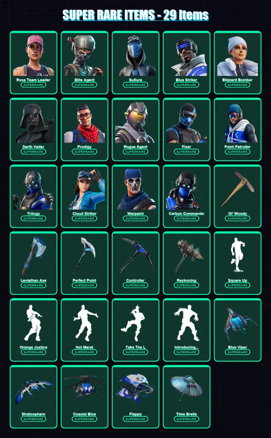 [PS4/PS5/PC] | Rose Team Leader | Elite Agent | Sultura | Blue Striker | Blizzard Bomber | 177 skin | 181 pickaxe | 149 emote | 152 glider | Lv2275