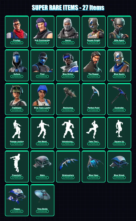 [PS4/PS5/XBOX/PC] | Prodigy | Sub Commander | Havoc | Royale Knight | Elite Agent | 102 skin | 98 pickaxe | 113 emote | 110 glider | Lv1698