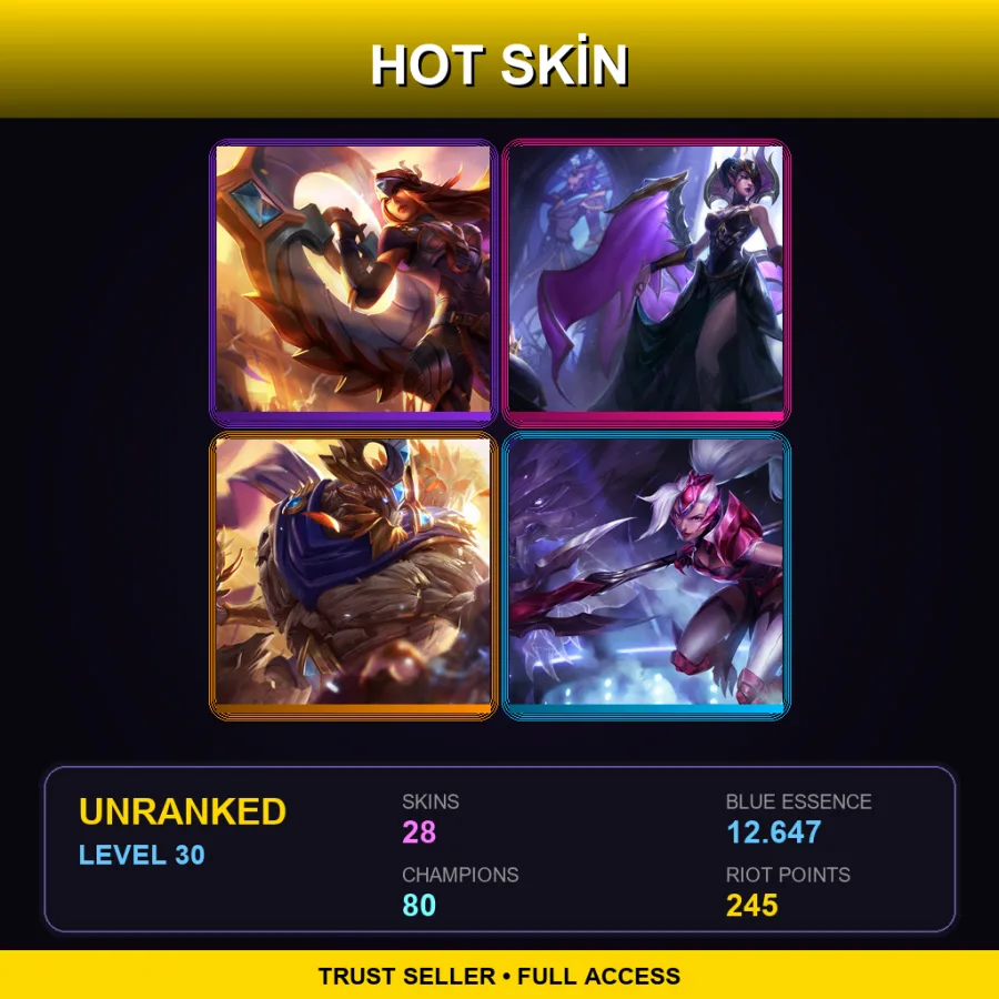 NA | Lv30 | Unranked | 28 Skin | 80 Champ