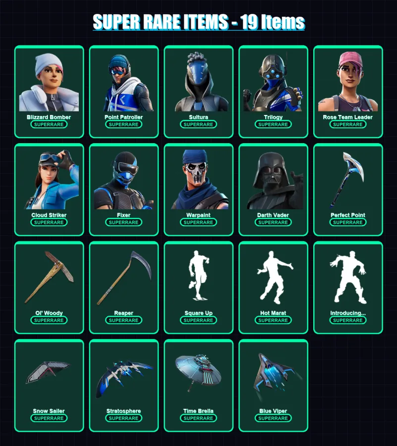 [PC/XBOX/PSN] | Blizzard Bomber | Point Patroller | Sultura | Trilogy | Rose Team Leader | 269 skin | 312 pickaxe | 274 emote | 223 glider | Lv4025