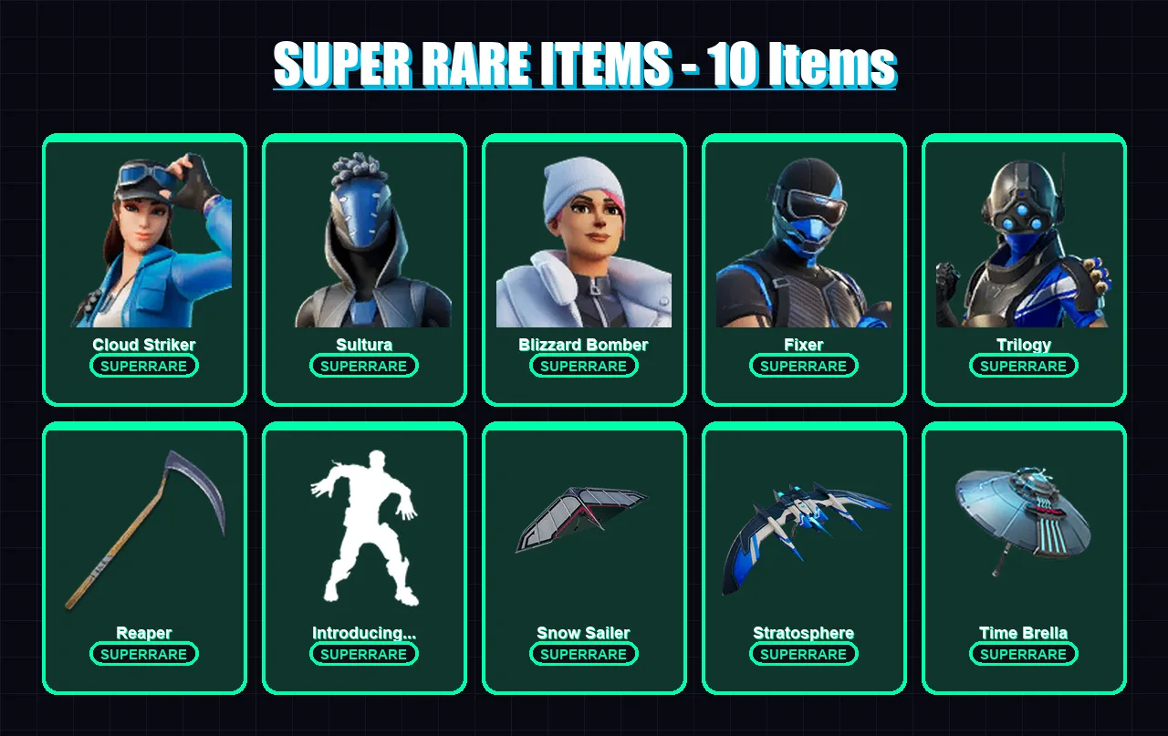 [PS4/PS5/XBOX/PC] | Cloud Striker | Sultura | Blizzard Bomber | Fixer | Trilogy | 126 skin | 175 pickaxe | 121 emote | 148 glider | Lv2222