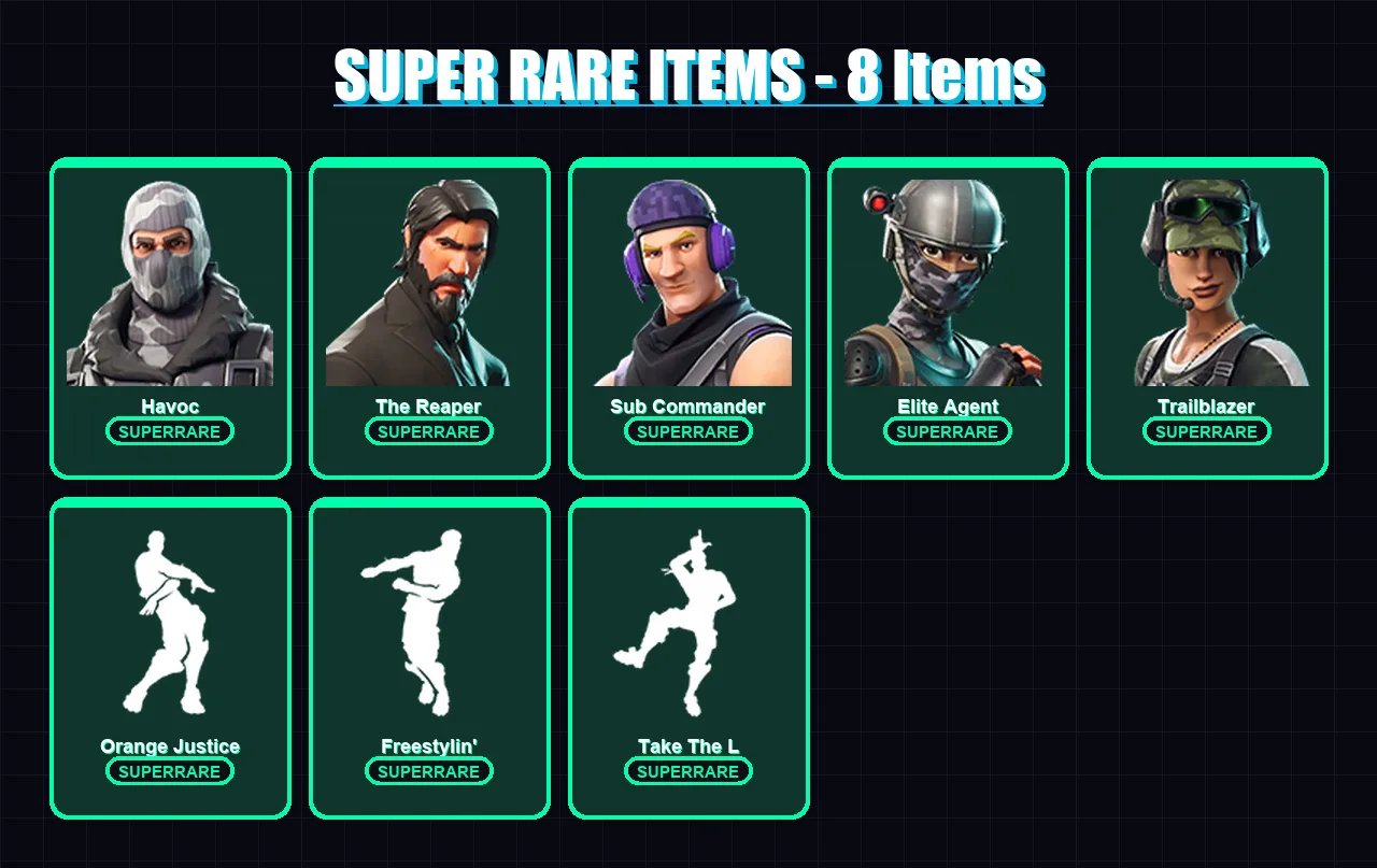 [PC/XBOX/PSN] | Havoc | The Reaper | Sub Commander | Elite Agent | Trailblazer | 34 skin | 19 pickaxe | 30 emote | 29 glider | Lv418