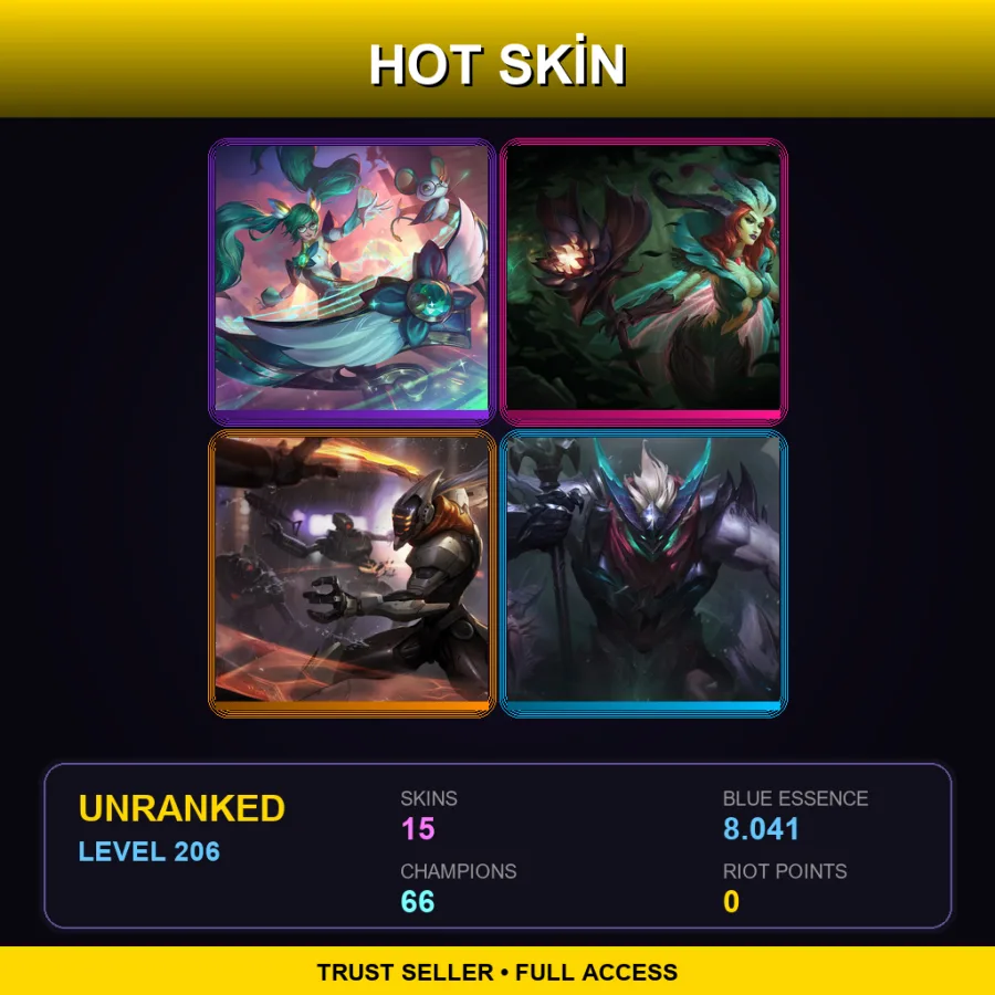LAN | Star Guardian Sona | Elderwood LeBlanc | PROJECT: Yi | Dragon Knight Mordekaiser | 15 Skin | 66 Champ | Lv206