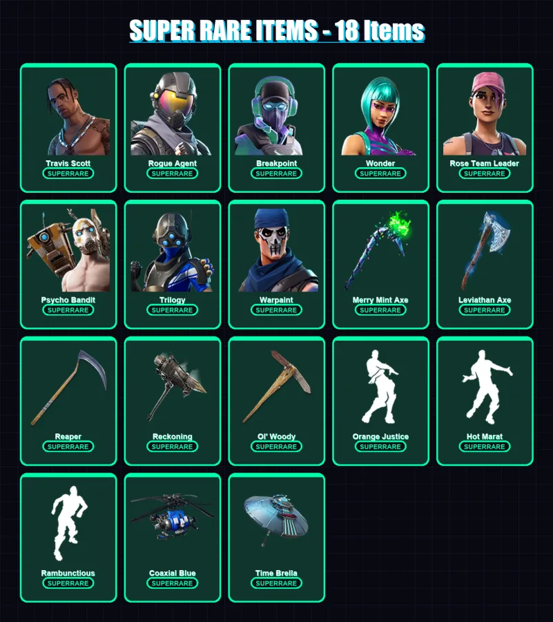 [PC/XBOX/PSN] | Travis Scott | Rogue Agent | Breakpoint | Wonder | Rose Team Leader | 421 skin | 345 pickaxe | 228 emote | 236 glider | Lv3856