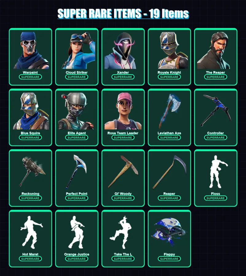 [PS4/PS5/PC] | Warpaint | Cloud Striker | Xander | Royale Knight | The Reaper | 114 skin | 151 pickaxe | 146 emote | 137 glider | Lv2618 — Fortnite account
