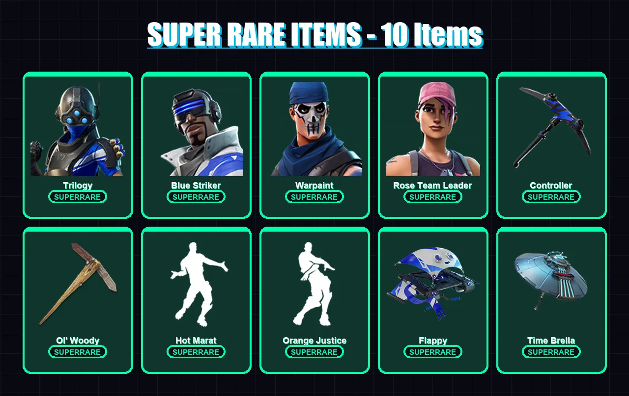[PC/XBOX/PSN] | Trilogy | Blue Striker | Warpaint | Rose Team Leader | The Visitor | 130 skin | 174 pickaxe | 138 emote | 152 glider | Lv2282