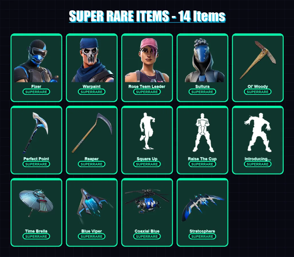 [PS4/PS5/XBOX/PC] | Fixer | Warpaint | Rose Team Leader | Sultura | Kymera | 115 skin | 183 pickaxe | 139 emote | 158 glider | Lv2746