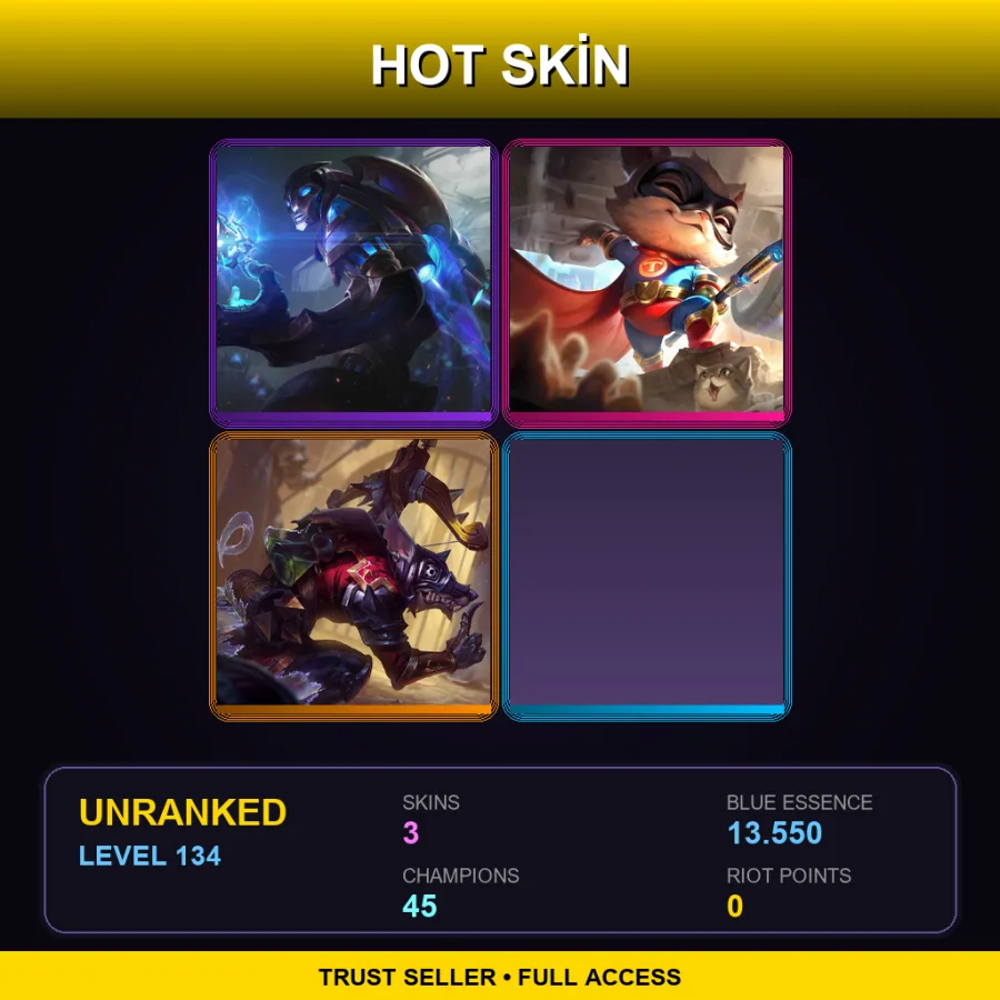 NA | Lv134 | Unranked | 3 Skin | 45 Champ