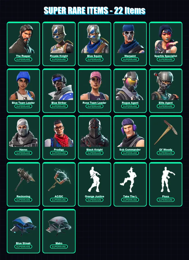 [PC/XBOX] | The Reaper | Royale Knight | Blue Squire | Warpaint | Sparkle Specialist | 82 skin | 65 pickaxe | 73 emote | 74 glider | Lv1078