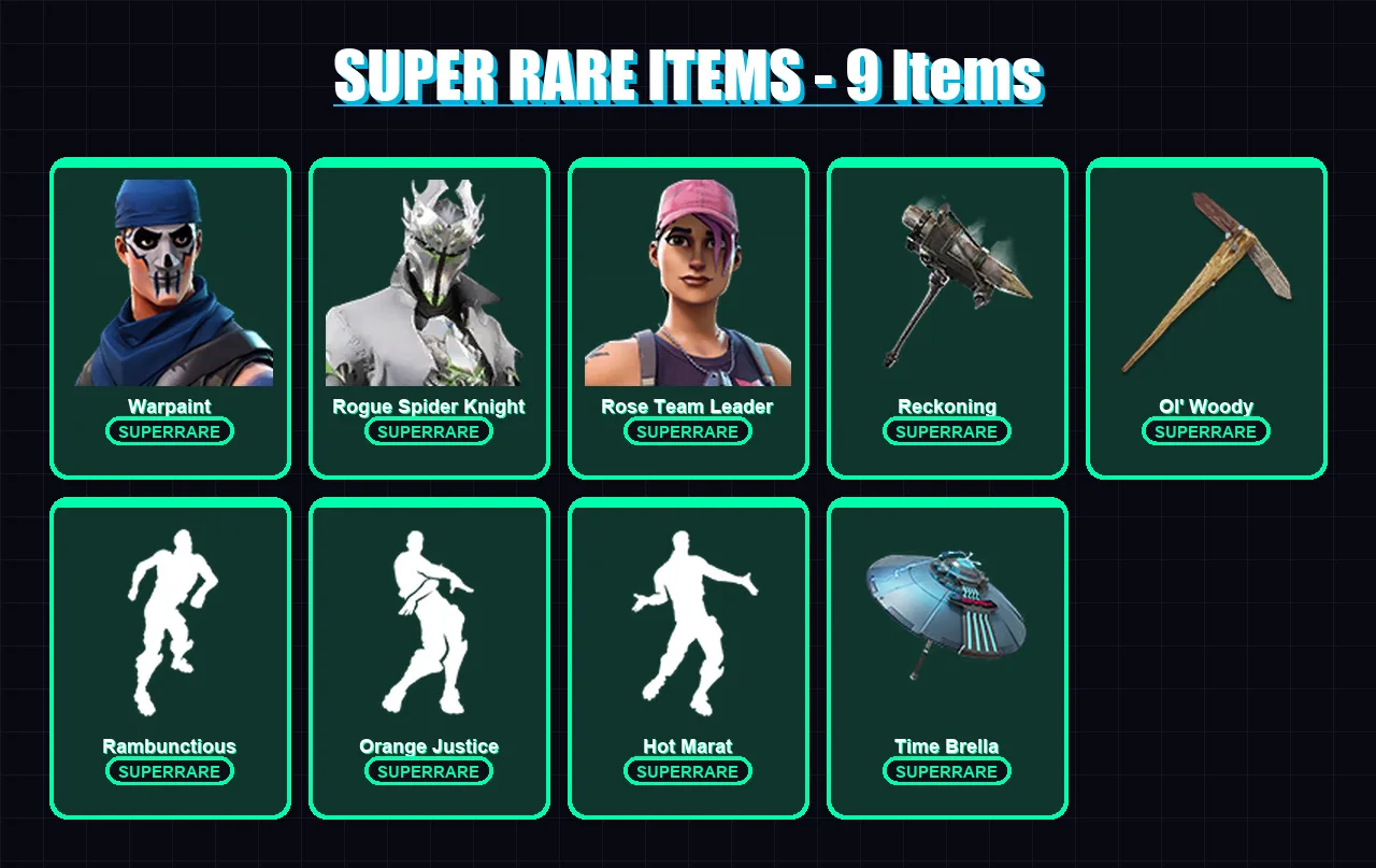 [PC/PSN] | Warpaint | Rogue Spider Knight | Rose Team Leader | Joey | Ragnarok | 114 skin | 149 pickaxe | 141 emote | 144 glider | Lv2162 — Fortnite account