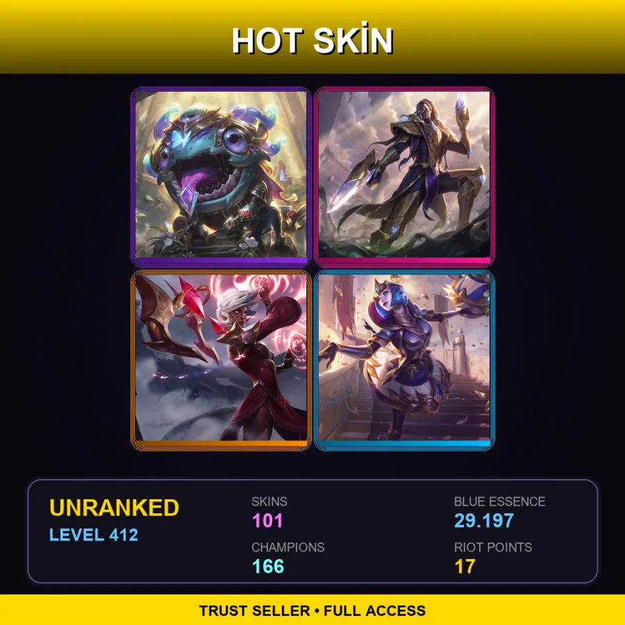 EUNE | Lv412 | Unranked | 101 Skin | 166 Champ — LoL account