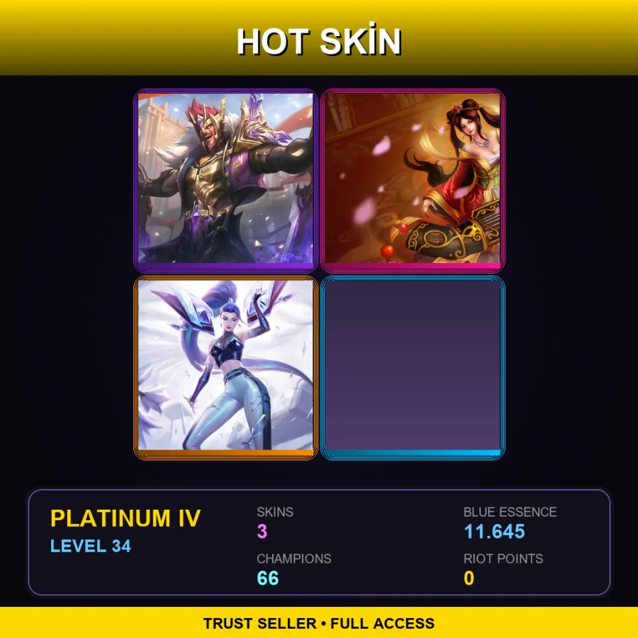 EUW | Victorious Draven | Guqin Sona | K/DA ALL OUT Kai'Sa | 3 Skin | 66 Champ | Platinum IV | Lv34