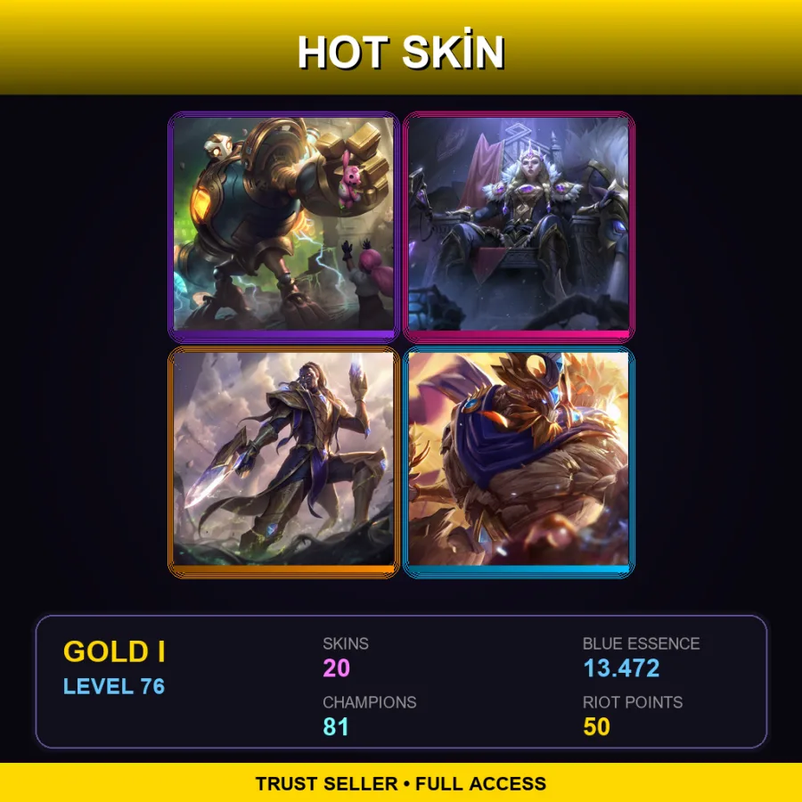 EUW | Lv76 | Gold I | 20 Skin | 81 Champ