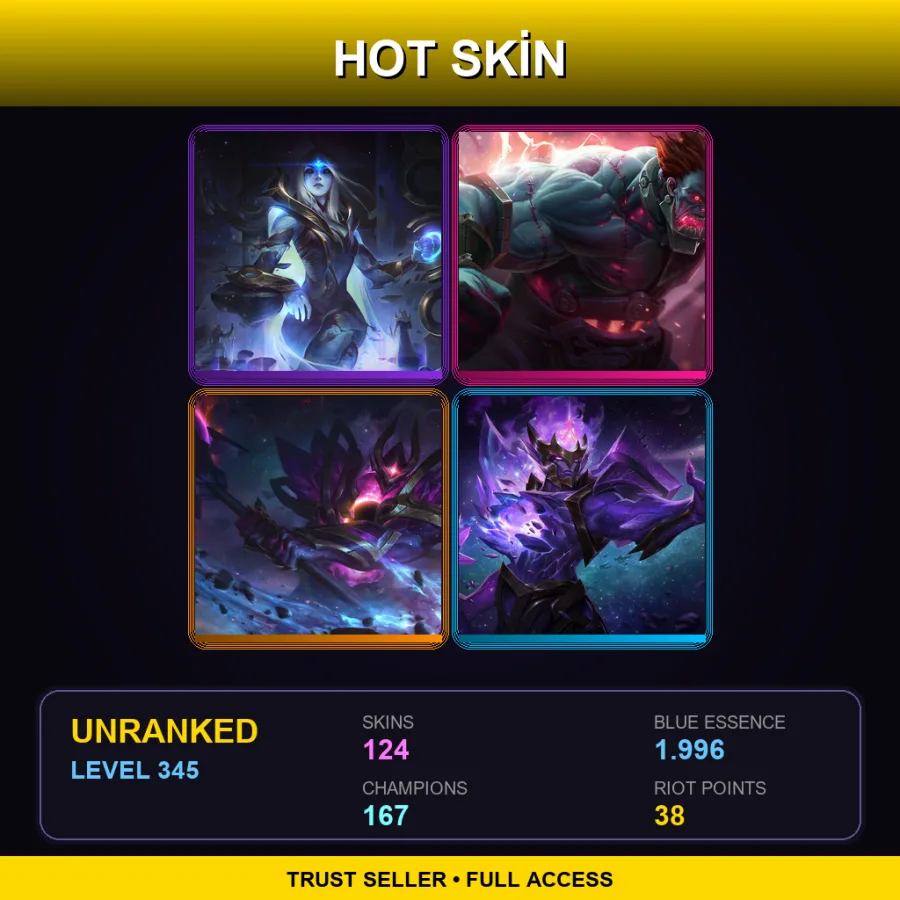 EUNE | Lv345 | Unranked | 124 Skin | 167 Champ