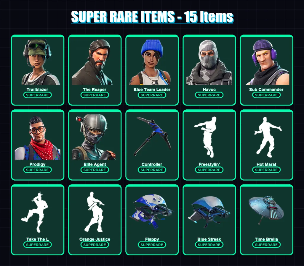[PC/XBOX] | Trailblazer | The Reaper | Blue Team Leader | Havoc | Sub Commander | 42 skin | 33 pickaxe | 56 emote | 48 glider | Lv775