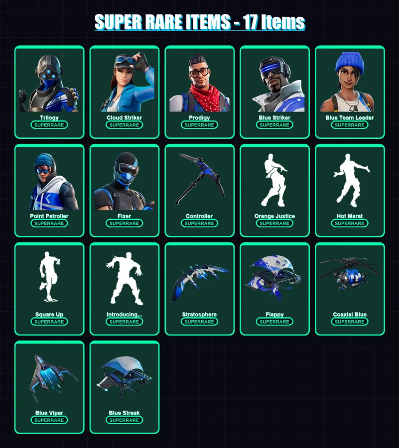[PS4/PS5/XBOX/PC] | Trilogy | Cloud Striker | Prodigy | Blue Striker | Blue Team Leader | 84 skin | 99 pickaxe | 104 emote | 109 glider | Lv1900