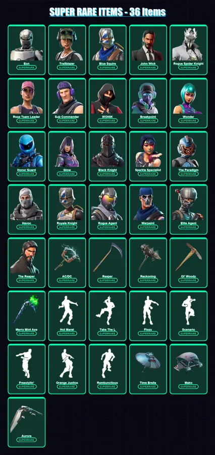 [PC/PSN] | Eon | Trailblazer | Blue Squire | John Wick | Rogue Spider Knight | 210 skin | 152 pickaxe | 216 emote | 132 glider | Lv1778