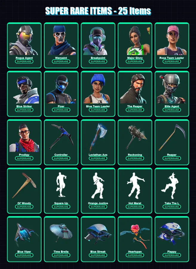 [PC/XBOX] | Rogue Agent | Warpaint | Breakpoint | Major Glory | Rose Team Leader | 159 skin | 158 pickaxe | 162 emote | 159 glider | Lv2307