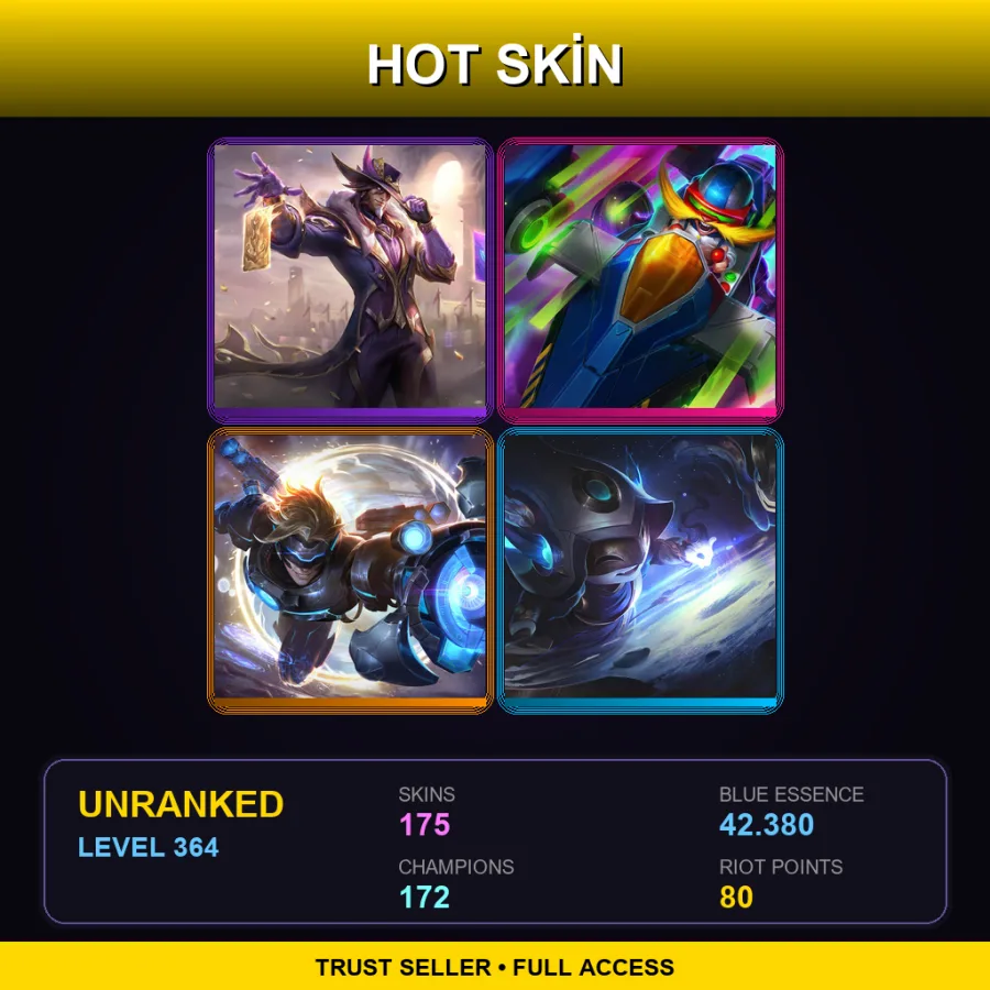 EUW | Lv364 | Unranked | 175 Skin | 172 Champ — LoL account