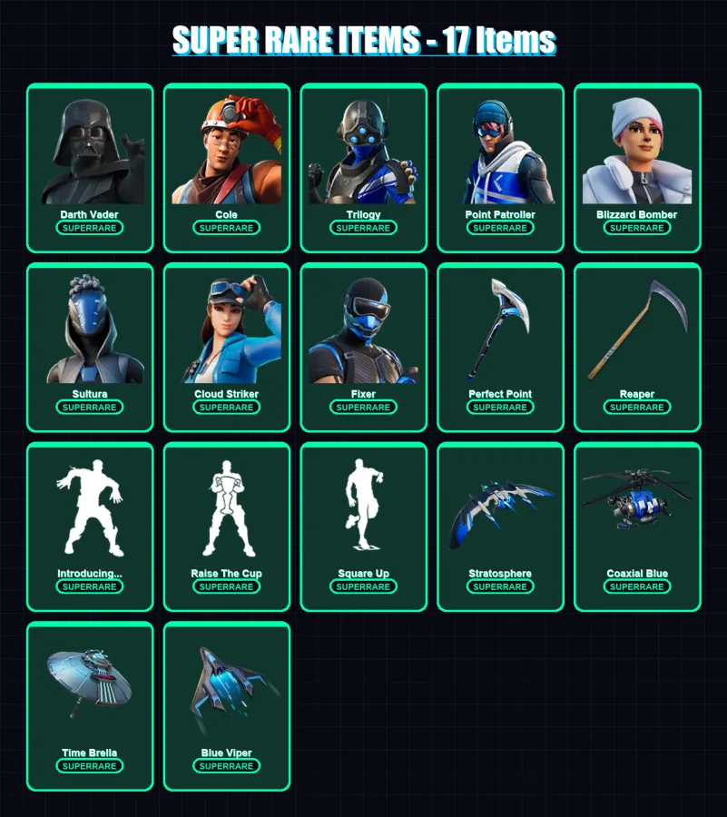 [PC/XBOX] | Darth Vader | Cole | Trilogy | Point Patroller | Blizzard Bomber | 245 skin | 270 pickaxe | 212 emote | 232 glider | Lv3256
