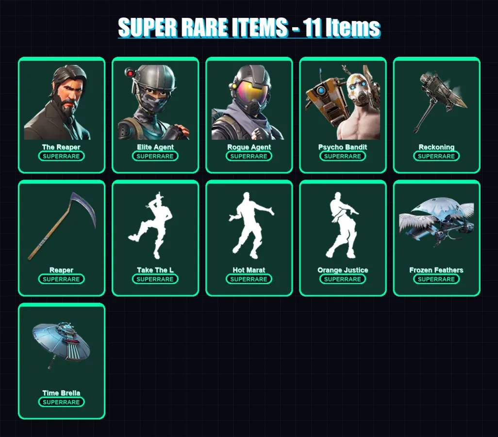 [PS4/PS5/XBOX/PC] | The Reaper | Elite Agent | Rogue Agent | Psycho Bandit | Calamity | 138 skin | 131 pickaxe | 101 emote | 109 glider | Lv1494