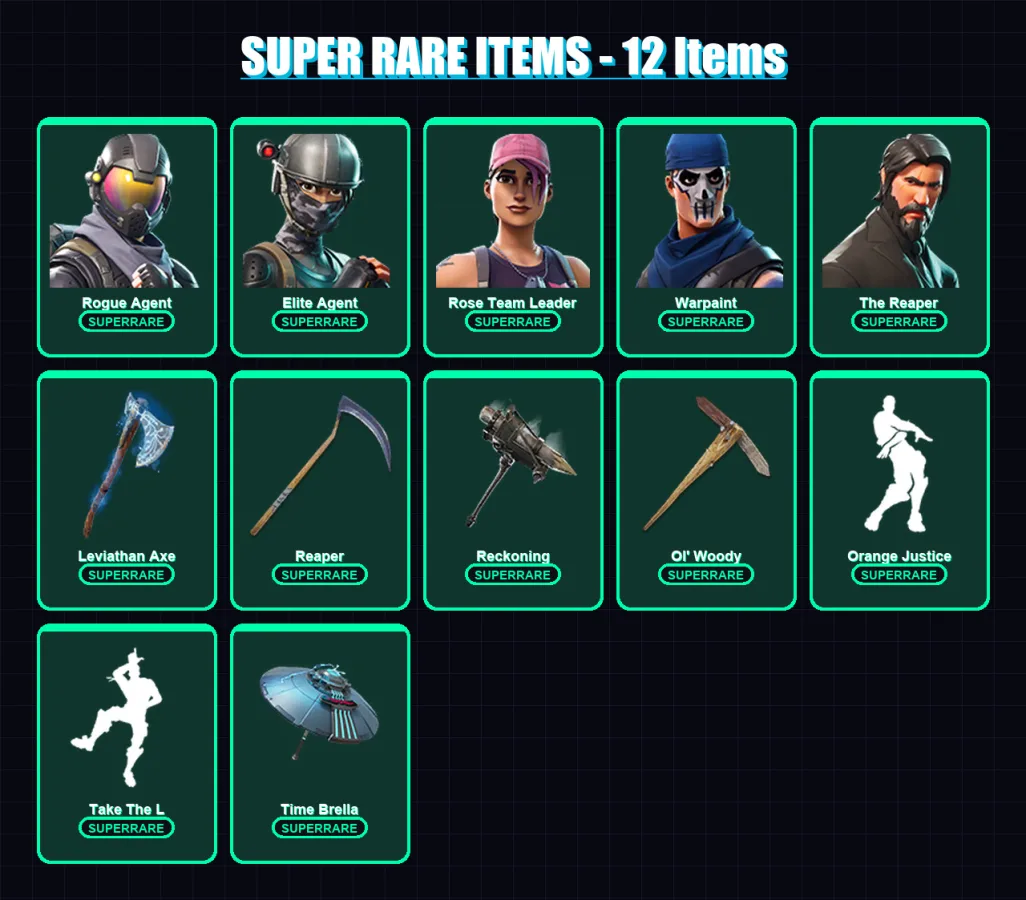 [PS4/PS5/XBOX/PC] | Rogue Agent | Elite Agent | Rose Team Leader | Warpaint | The Reaper | 98 skin | 77 pickaxe | 64 emote | 67 glider | Lv1004