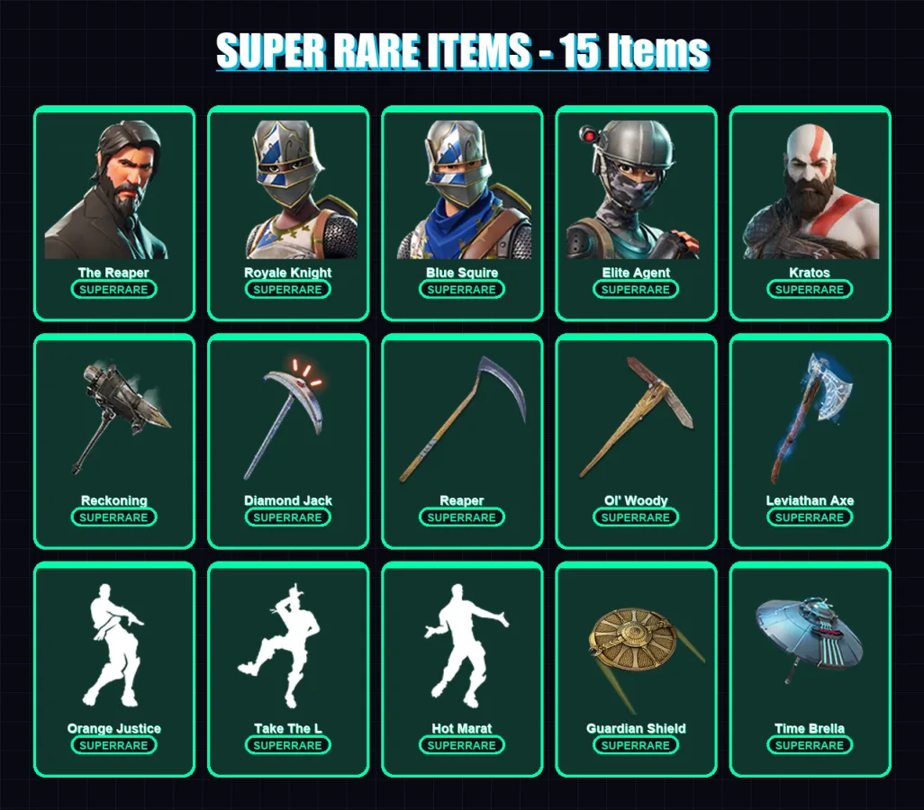 [PC/PSN] | The Reaper | Royale Knight | Blue Squire | Elite Agent | Kratos | 304 skin | 279 pickaxe | 259 emote | 217 glider | Lv2809