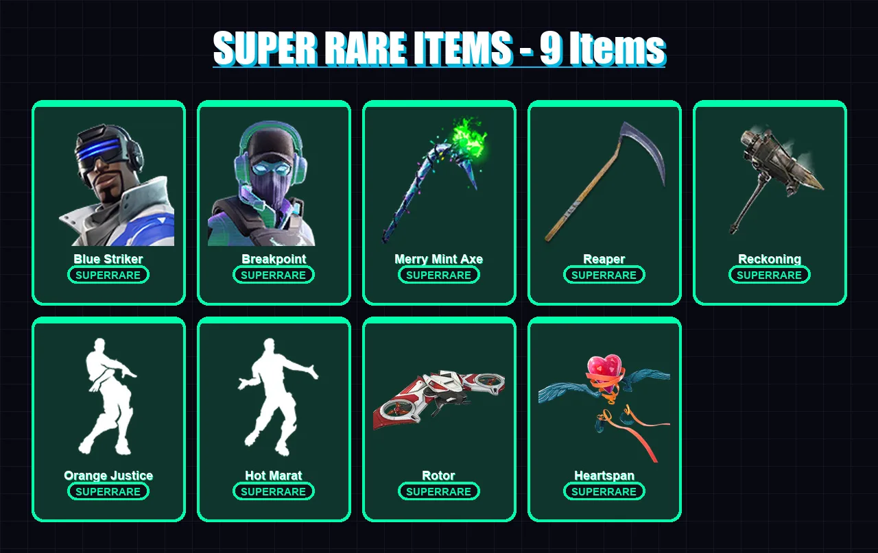 [PS4/PS5/XBOX/PC] | Blue Striker | Breakpoint | Enforcer | Sorana | Frozen Red Knight | 134 skin | 101 pickaxe | 100 emote | 95 glider | Lv1167
