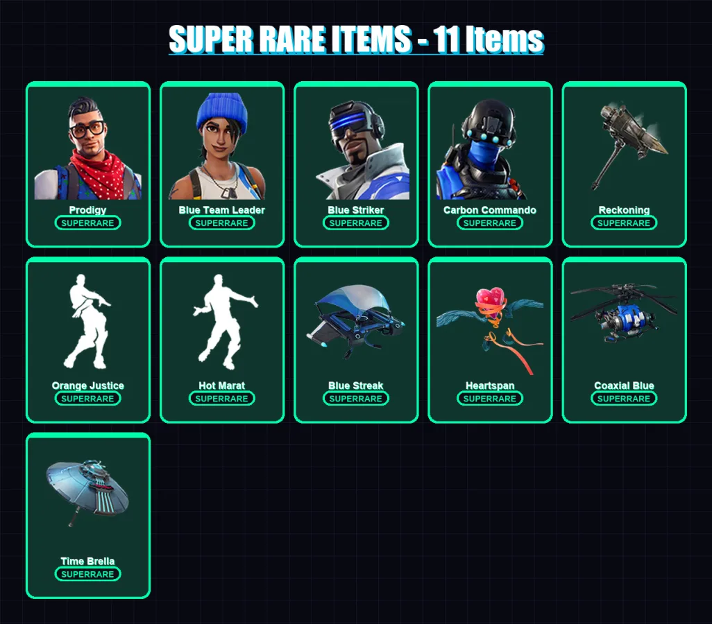 [PS4/PS5/XBOX/PC] | Prodigy | Blue Team Leader | Blue Striker | Carbon Commando | Hybrid | 90 skin | 98 pickaxe | 107 emote | 115 glider | Lv1459