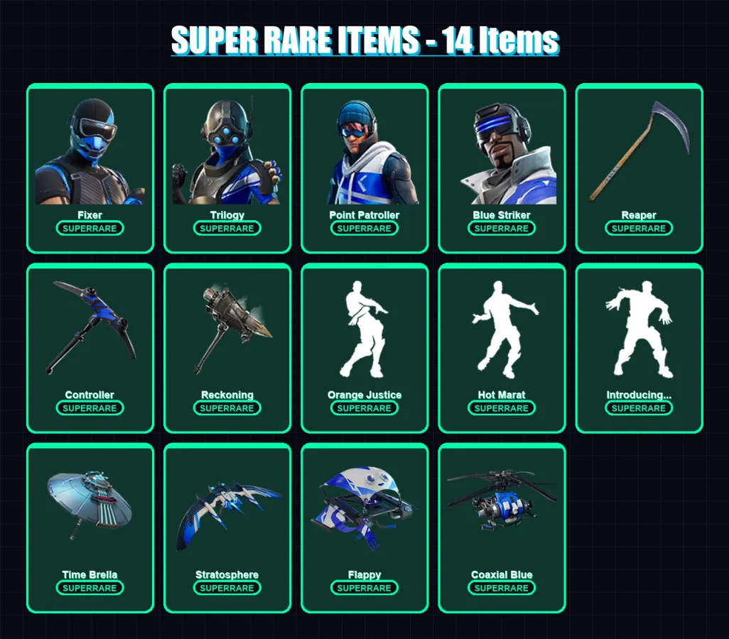 [PS4/PS5/XBOX/PC] | Fixer | Trilogy | Point Patroller | Blue Striker | Calamity | 92 skin | 125 pickaxe | 98 emote | 117 glider | Lv1773