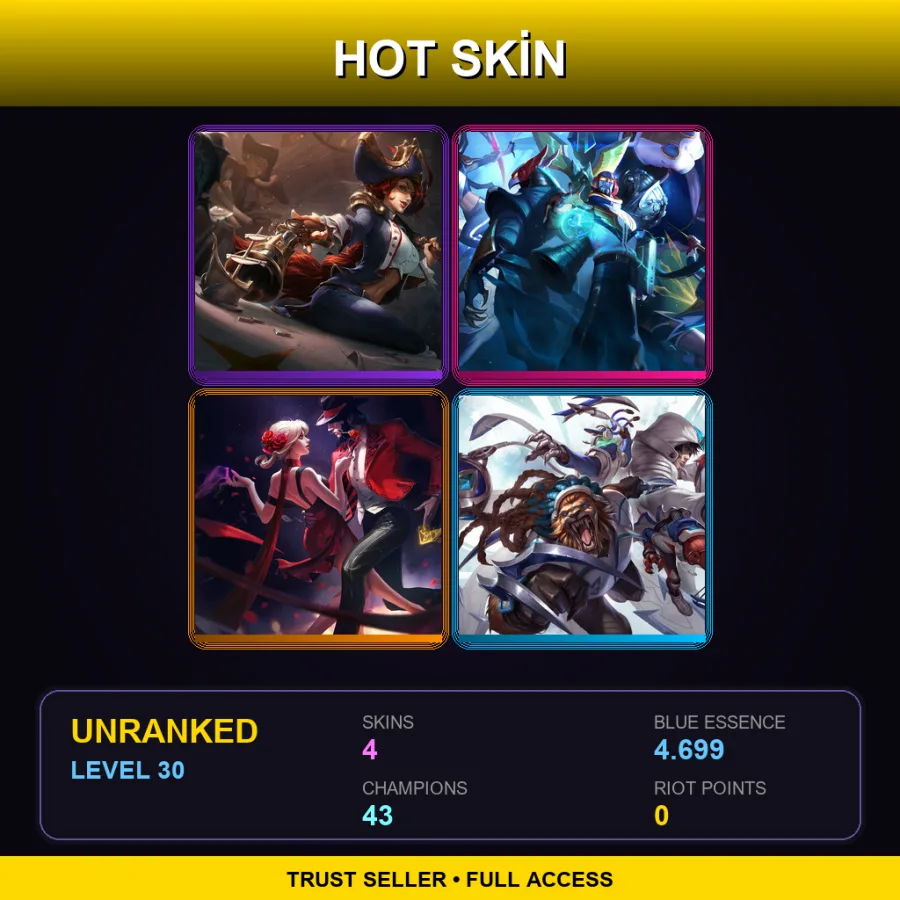 SG | Lv30 | Unranked | 4 Skin | 43 Champ — LoL account