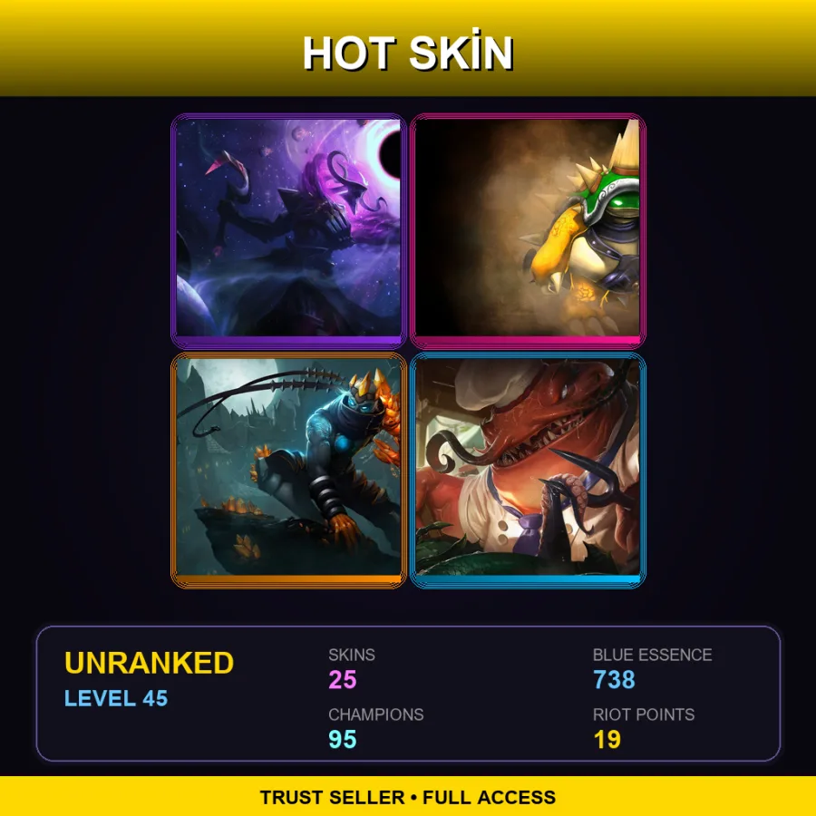 VN | Lv45 | Unranked | 25 Skin | 95 Champ — LoL account